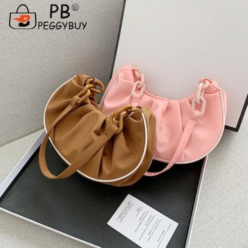 2021 Pleated Female Handbag Retro Women Casual Women Pleated Shoulder Underarm Bag Solid Color Small Hobos Handbag