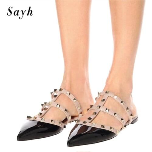 Women Brand Flats Slippers Mules Sandals Summer Classic Female Rivet Shoes Casual Leisure Shoes Shoes 34-43 High Quality