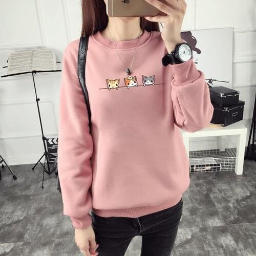 Zuolunouba Autumn Fleece winter women sweatshirt cute three cats print Harajuku loose pink hooded pullover Female