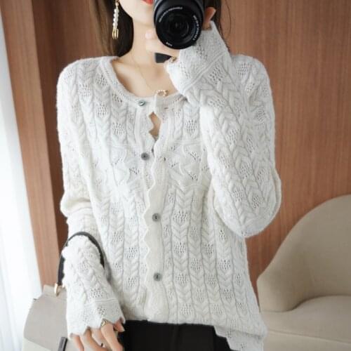 Ladies Cardigan 2021 Fall/Winter New 100% Wool Sweater Casual Pure Color Knitted Cashmere Sweater Oversized Ladies Top