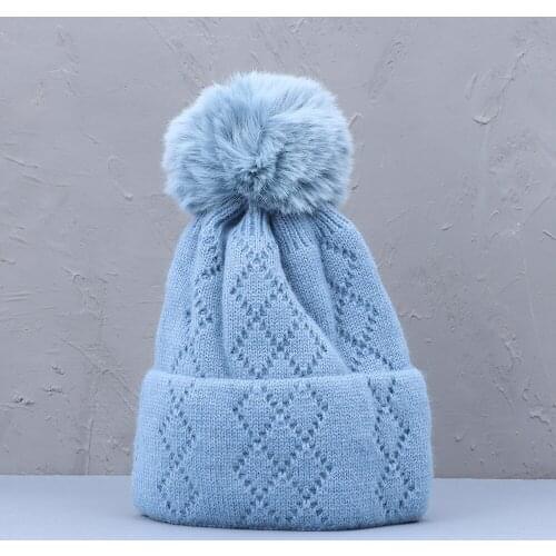 2021 Fashion Warm Knitted Womens Hat Striped Winter Hats For Women Fur Pompom Wool Beanies Thick Skullies Cap faux Bobble Hat