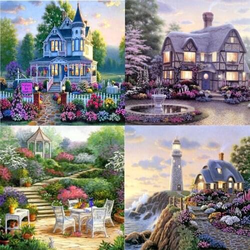 Full Round Diamond mosaic flower Full Square Diamond painting Cross stitch tree 5D DIY Diamond embroidery villa house