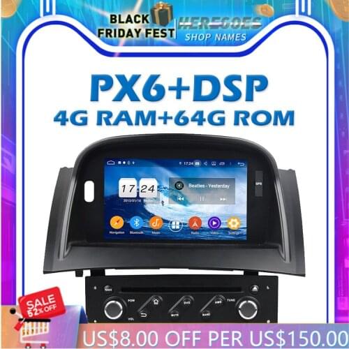 PX6 Car DVD Player DSP IPS Android 10.0 4G RAM +64GB GPS Map RDS Auto Radio Wifi Bluetooth 5.0 For Renault Megane II 2 2004-2009