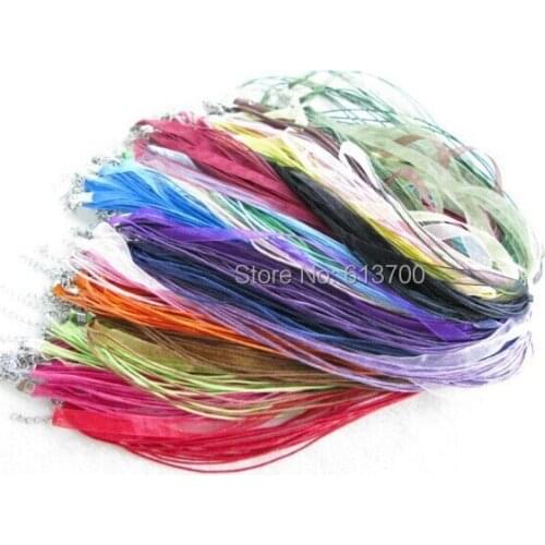 Free Shipping 1000 Pcs 18'' Mixed Silk Ribbon 2/Waxed 1/Organza Necklace Pendant Cords Clasp Chain For DIY Jewelry