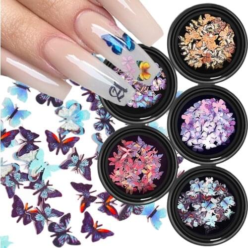 1 Box 50 Pcs Nail Sequins Mixed Small Butterfly Flakies Ultra-thin Wood Pulp Sparkling Paillette Nail Art Jewelry 3D Decoration