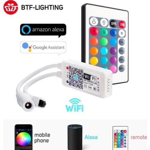 DC5-28V Mini WiFi WS2812B RGB RGBW LED Strip Light Controller Amazon Alexa Google Phone IOS/Android APP Bluetooth WiFi Control