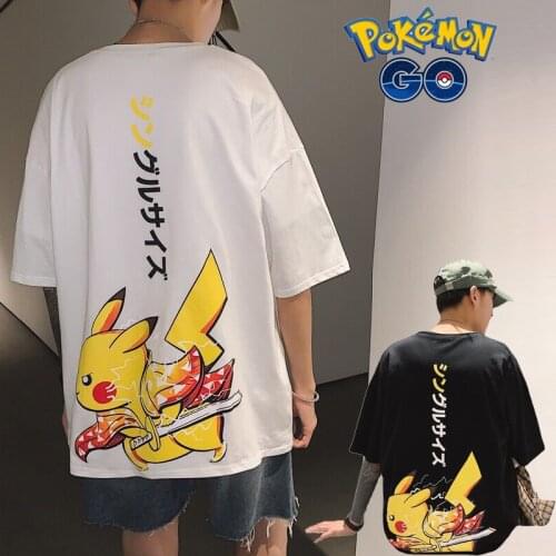 Pokemon Pikachu 2021 New T-shirt Summer Loose Black Bottoming Shirt Cartoon Short-sleeved Anime Tops Mens Oversized T-shirt