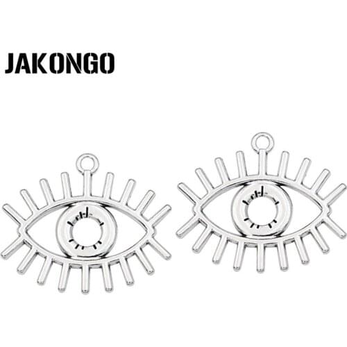JAKONGO 10pcs Antique Silver Plated Evil Eye Charms Pendants for Jewelry Making Necklace DIY Accessories 26x22mm
