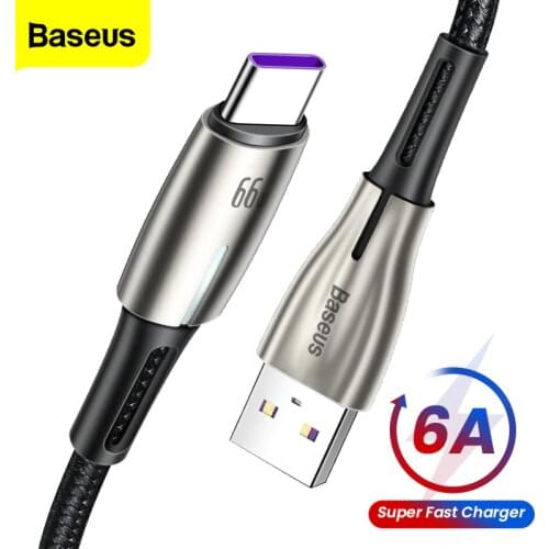 Baseus 6A USB Type C Cable SCP FCP 66W Fast Charging For Huawei Mate 40 P40 Samsung Xiaomi USB C Quick Charge Data Cable Cord 2m
