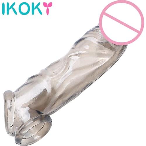 IKOKY Thick Penis Sleeves Reusable Condom Penis Ring Sex Toys for Men Delaying Ejaculation Penis Extension Enlargement Cock Ring
