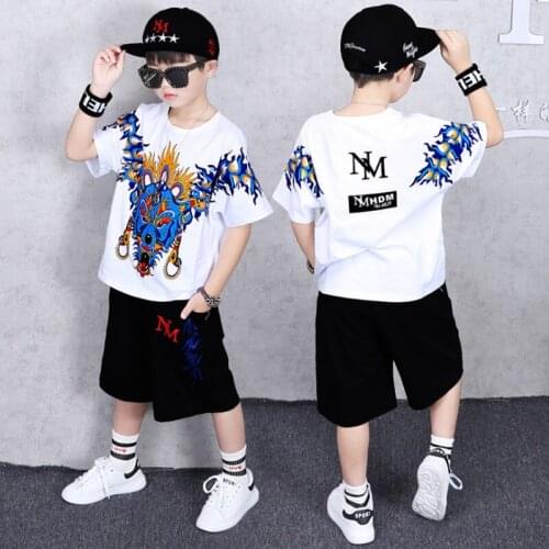 2Pcs/Set Summer Boys Clothing Sets Children Sets Gentleman Kids Lovely Cartoon Dragon print T-shirt+pants Infant Casual Suits