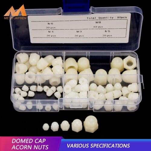 M3 M4 M5 M6 M8 Nylon Hexagon Domed Cap Acorn Nuts Ball Head Nut White Black Plastic Round Head Hex Nuts 90pcs/set