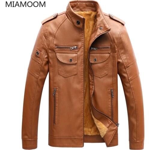 MIAMOOM Leather Jacket Men Thick Coat Autumn Winter Warm Men Fur Jacket Casual Clothes Wind Proof