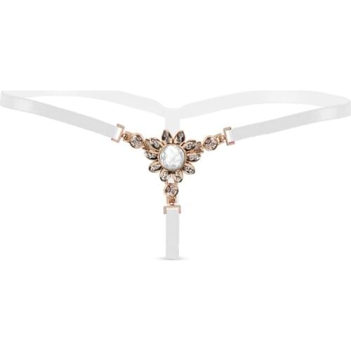 Fashion Women Sexy Thong With Flower Diamond Decorated Bikini Sexy Lingerie White Porn Underwear