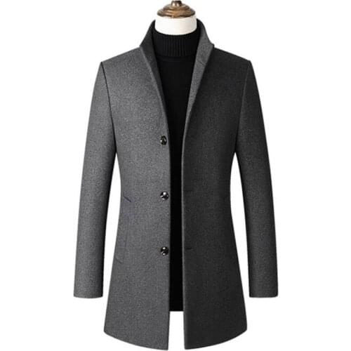 Mens Wool Blends Coats Autumn Winter Long Windbreaker Jacket Thicken Warm Gray Jackets Mens Wool Overcoat Brand Clothing 4XL