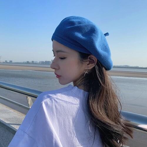 2021 New Spring Summer Thin Candy Color Newsboy Cap for Woman Blue Black Grey Khaki White Fashion Trend Beret Painter Cap Hats