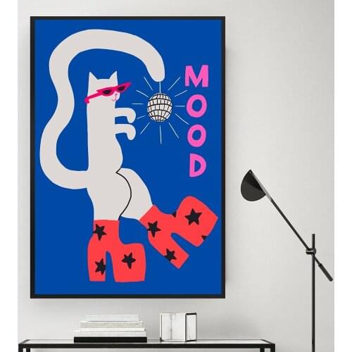 Cartoon Cat with High Heels Poster and Print Fashion Pet Mood Wall Art Pictures for Living Room Children Posters For Nursery