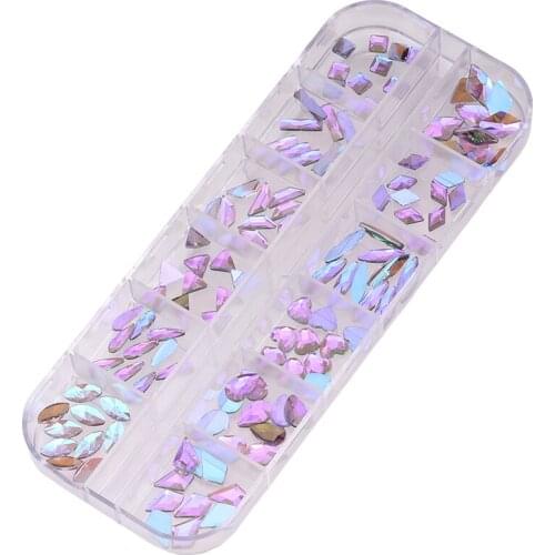 Mix Shapes Color Crystal Purple Bling Flatback Nail Art Rhinestones Decoration Stones Winter Design Charm Box Accessories RH310