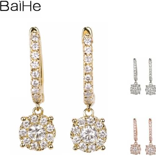 BAIHE Solid 14K Rose Gold 0.50ct H/SI Round Cut Natural Diamond Engagement Trendy Fine Jewelry Stud Earrings for Women Cерьги
