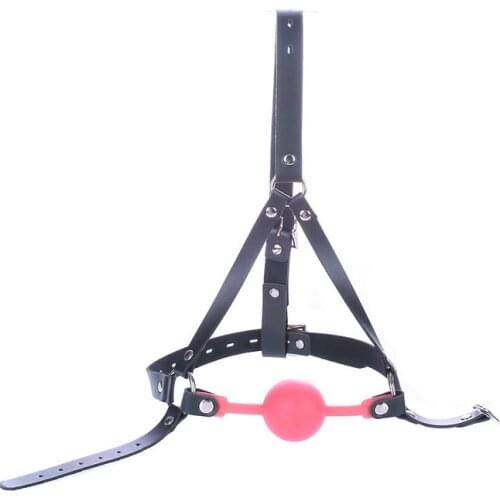 Red Silicone Gag Open Mouth Gag with Locks Fetish BDSM Slave Bondage Restraints Head Harness Ball Gag Locking Sex Toy Adult Game