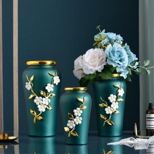 Modern Luxury Ceramic Vase Ornaments Livingroom Fake Flower Arrangement Furnishing Crafts Diningroom Table Figurines Decoration