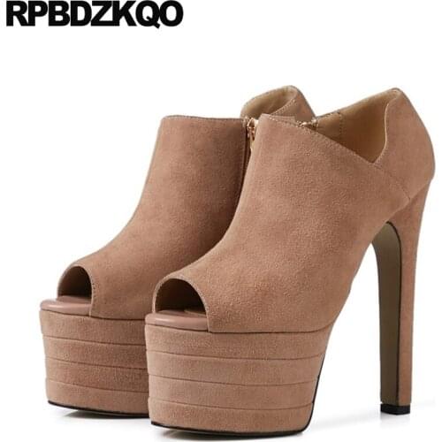 Exotic dancer thick sheepskin shoes women nude zipper peep toe stripper ladies fetish big size high quality pumps korean heels