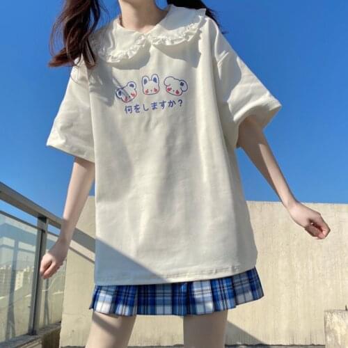 Japanese Jk Girl Top Summer Women O-Neck T-Shirt Harajuku Kawaii Cute Clothing For Female 2021 Fashion Soft Sweet Cotton Tee