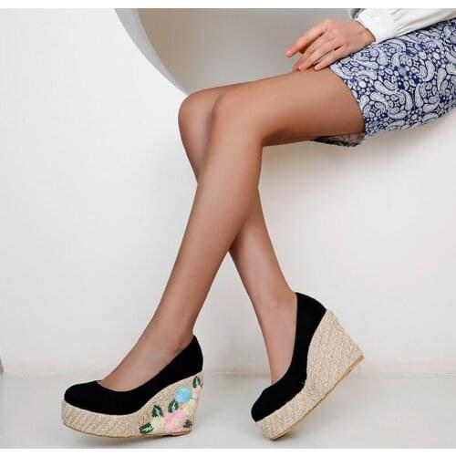 Round Toe Soft Womens Shoes Wedge High Heels Pu Leather Women Pumps Spring Summer Dress Shoes Female High Quality New