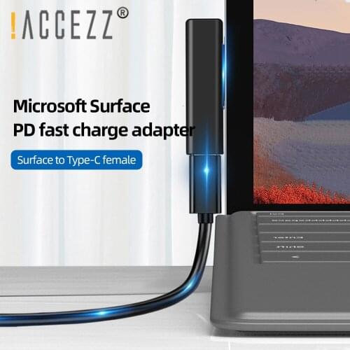 !ACCEZZ 65W USB Type C Female PD Charger Magnetic Adapter For Microsoft Surface Pro 3 4 5 6 Go Book 1 2 Laptop Tablet Converter