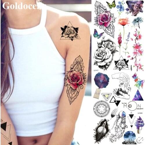 GoldOcean Flash Waterproof Chains Flower Geometric Flora Tattoos Temporary Women Girls Wrist Tattoo Stickers Body Art Fake Tatoo
