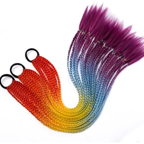 24 inch Ponytail Hairpiece With Rubber band hair ring Chignon crochet braid Synthetic Hair Ponytail Hair Extension Pink,Rainbow