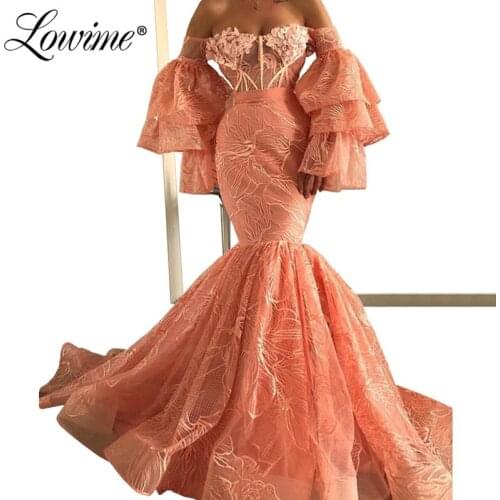Mermaid Evening Dress 2019 Lace Long Islamic Moroccan Dubai Saudi Arabic Party Gowns Middle East Women Prom Dresses New Arrival