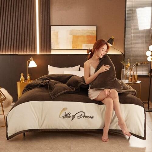 Winter Flannel Warm And Comfortable Stitching Solid Color Duvet Cover Bedding Single/Double King Size Luxury Home Textiles