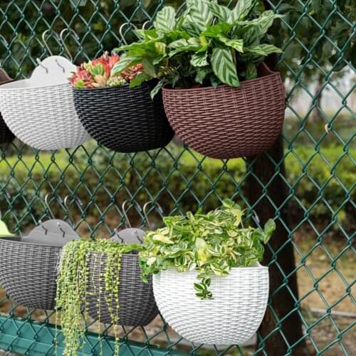 1pcs Self Watering Solid Color Flower Pot Wall Hanging Resin Automatic Planter Durable For Home Garden With Hooks
