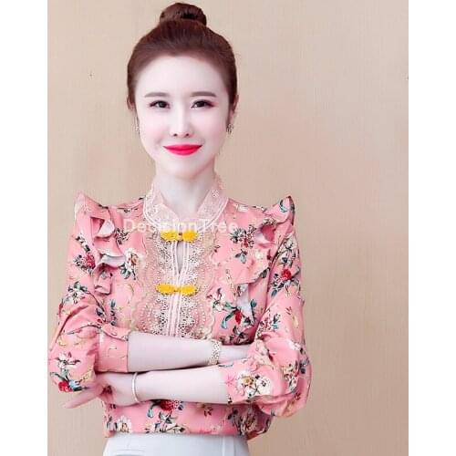 2021 printing traditional qipao blouse women tang suit retro casual chinese style cheongsam top traditional chinese blouse