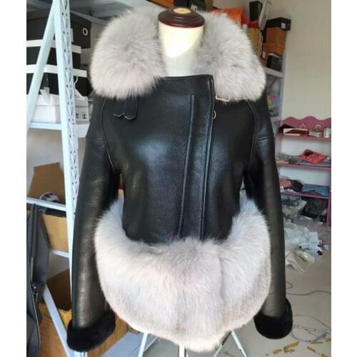 7 Colors Autumn Winter Warm Real Fur Coat Women With Real Fox Fur Trim Genuine Suede Leather Fur jackets