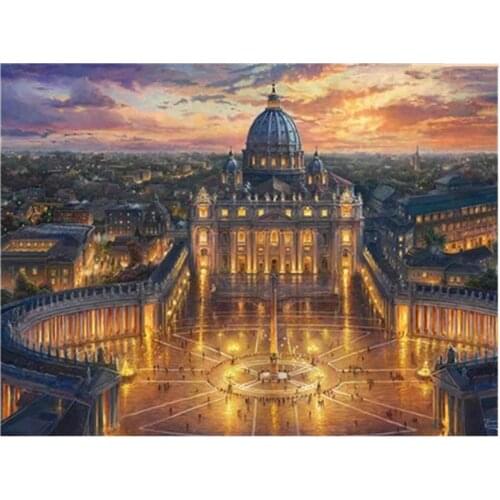 5D Diy Full Drill Diamond Painting Sunset At Vatican Art Rhinestone Craft Kit Diamond Embroidery Landscape Mosaic Home Decor