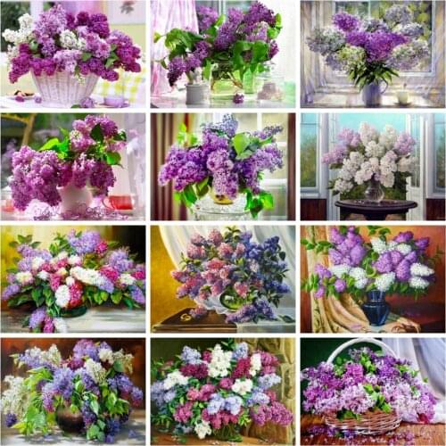 Huacan Diamond Embroidery Clove Full Square/round Lilac Flower Mosaic Floral Vase Cross Stitch Home Decor