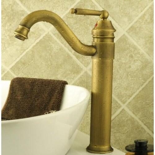 Antique Brass Gooseneck Single Handle Swivel Kitchen Bathroom Sink Basin Faucet Mixer Taps anf018