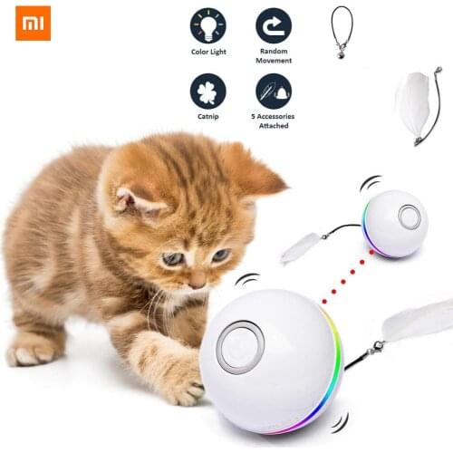 Xiaomi Youpin Automatic Smart Cat Toys Ball Interactive Catnip USB Rechargeable Self Rotating Colorful Led Feather Bells Toys