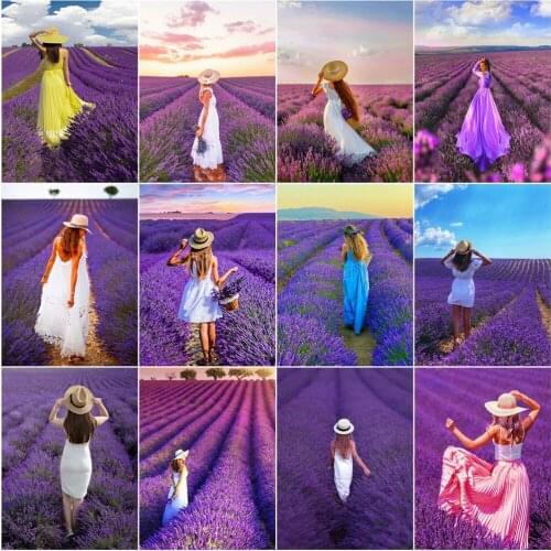 AZQSD 5D Diamond Painting Girl Full Drill Square Diamond Mosaic Lavender Cross Stitch Kits Home Decor Handmade Craft