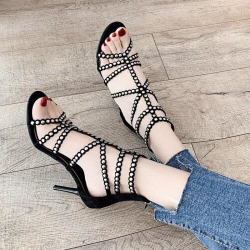 High Heel Sandals Women 2021 Summer New Style Rivet Sandals Hollow Sexy Retro Luo Fine Heel Fish Mouth Sandals Women