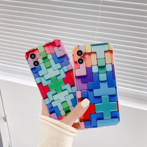 Colorful Block Phone Case For iPhone 12 11 Pro Max 7 8 Plus X XR XS SE 2020 Fashion Creative Soft Silicone AirPods Protect Cover