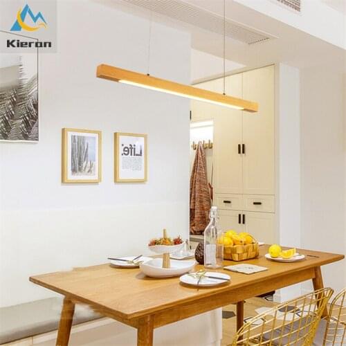 Kitchen Restaurant Wood Pendant Lights Dining Room Lamps Hanging Light Fixtures Modern Indoor Lighting Long Strip Pendant Lamps