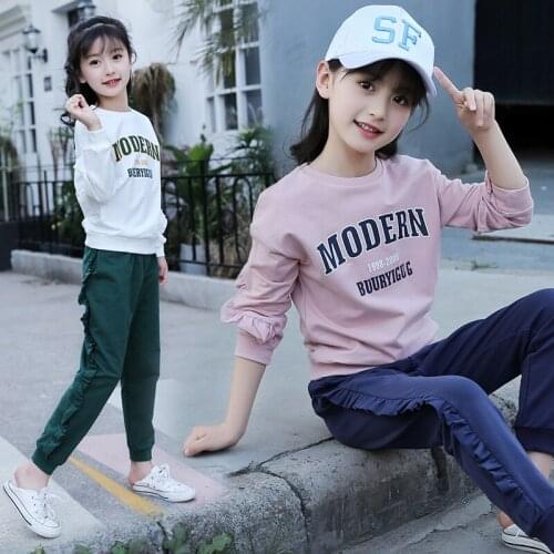 Girls Suits Sweatshirts +Pants 2021 Scoop Kids Spring Autumn Teenagers Cotton Outfits Children Clothing Sets Jogging Suit