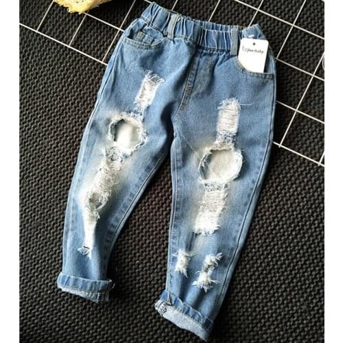 1-6yrs Boys Clothes Girls Clothes Children Broken Hole Pants New 2019 Baby Boys Girls Jeans Pants Brand Trousers Fashion Jeans