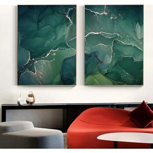 Nordic Green Canvas Painting Modern Home Gold Poster and Print Wall Picture for Living Room Abstract Scandinavian Wall Art