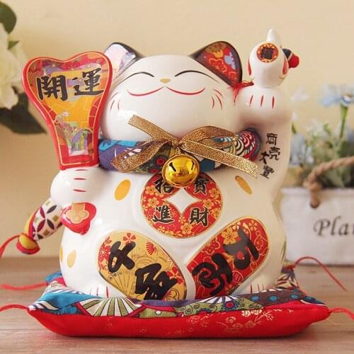 Lucky Cat opened large 9 inch Japanese ceramic ornaments to save the living room feng shui decoration gift box