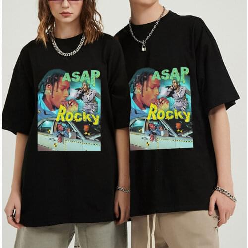 Summer 2021 Streetwear New Hip Hop ASAP Rocky Portrait Printing T Shirts Short Sleeve Cotton Tops Tees Casual Loose T-shirt