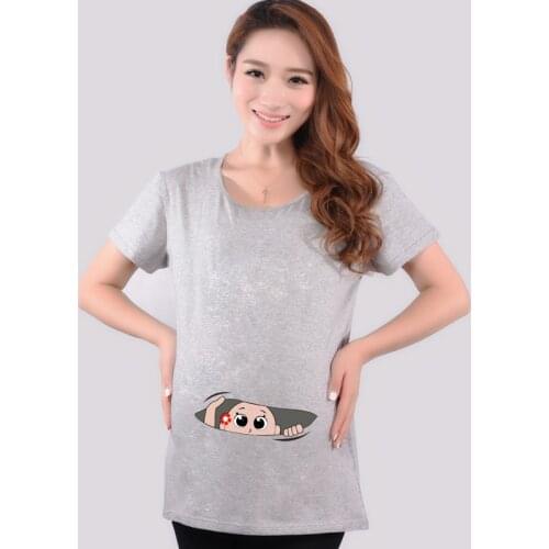 Hot Summer Maternity Funny Baby Peeking Out Shirts Pregnancy T Shirt Pregnant Women Tops Tees Clothes Premama Wear Clothing